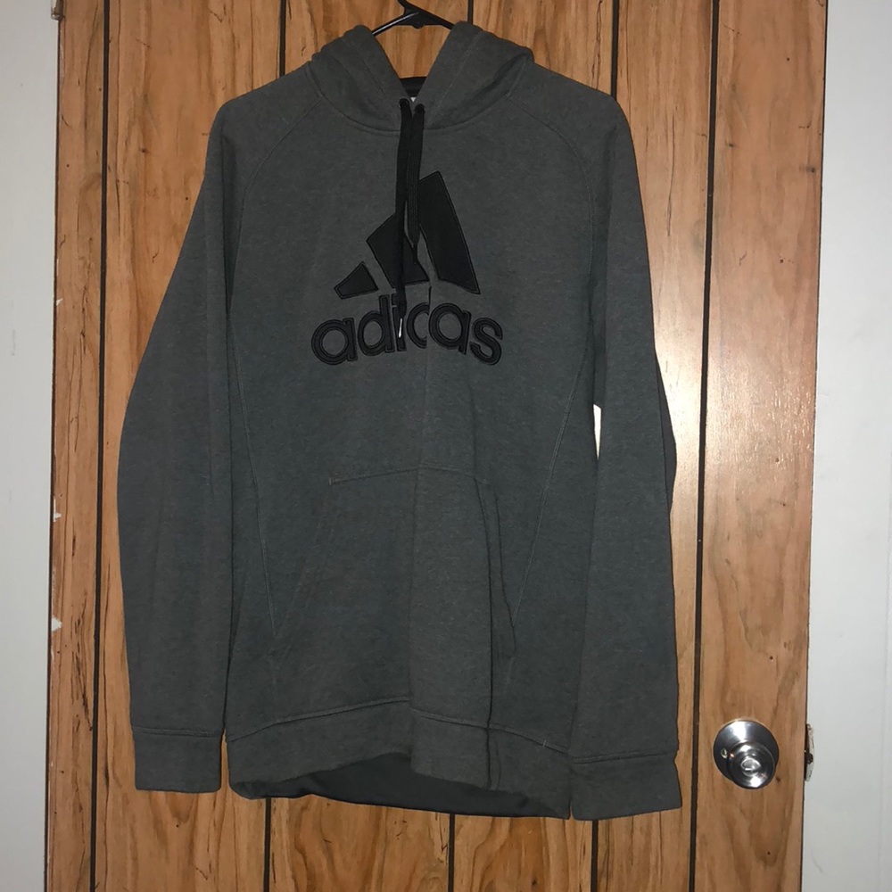Gray men’s adidas pull over hoodie.
